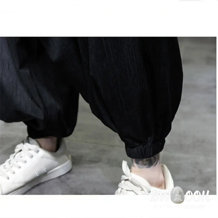 Buddha Stones Solid Color Corduroy Drawstring Thermal Men’s Harem Pants With Pockets - Men’s Harem Pants
