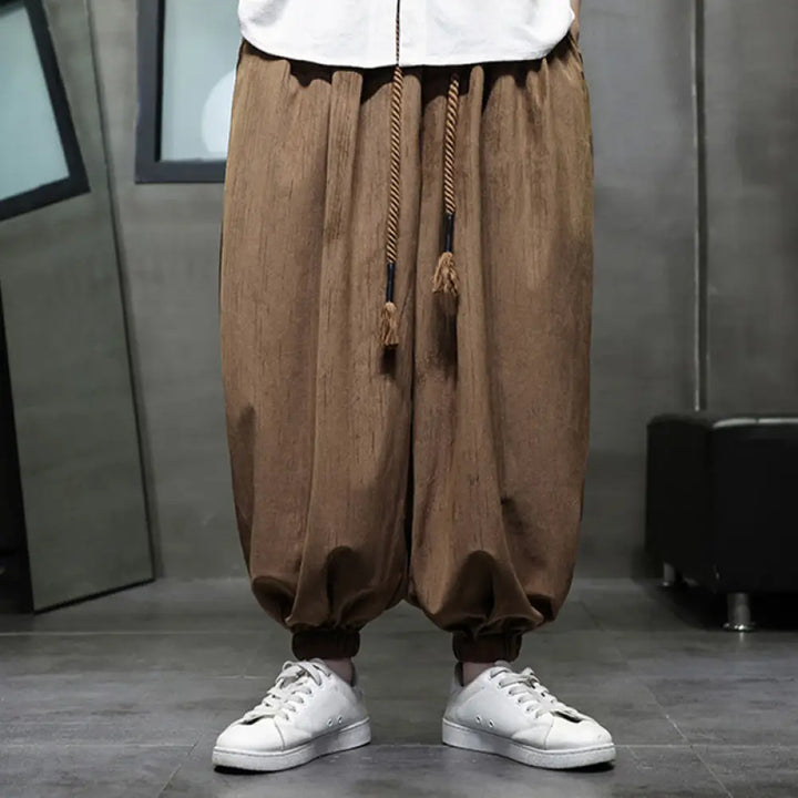 Buddha Stones Solid Color Corduroy Drawstring Thermal Men’s Harem Pants With Pockets - Peru / US/UK/AU36，EU46 (L)