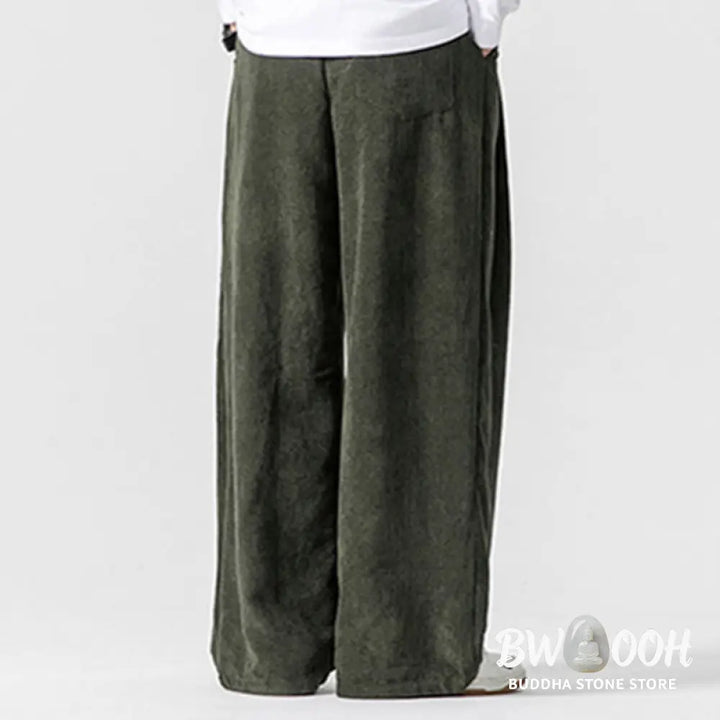 Buddha Stones Solid Color Cotton Corduroy Men’s Wide Leg Pants With Pockets - Men’s Wide Leg Pants