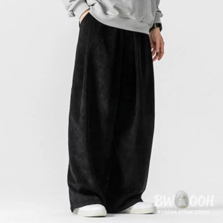 Buddha Stones Solid Color Cotton Corduroy Men’s Wide Leg Pants With Pockets - Men’s Wide Leg Pants