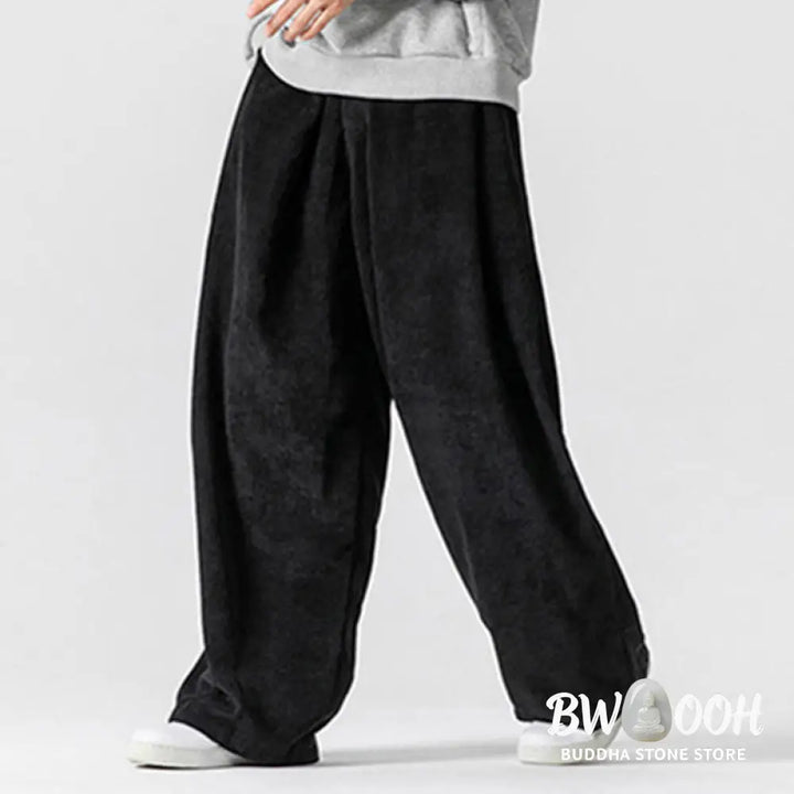 Buddha Stones Solid Color Cotton Corduroy Men’s Wide Leg Pants With Pockets - Men’s Wide Leg Pants