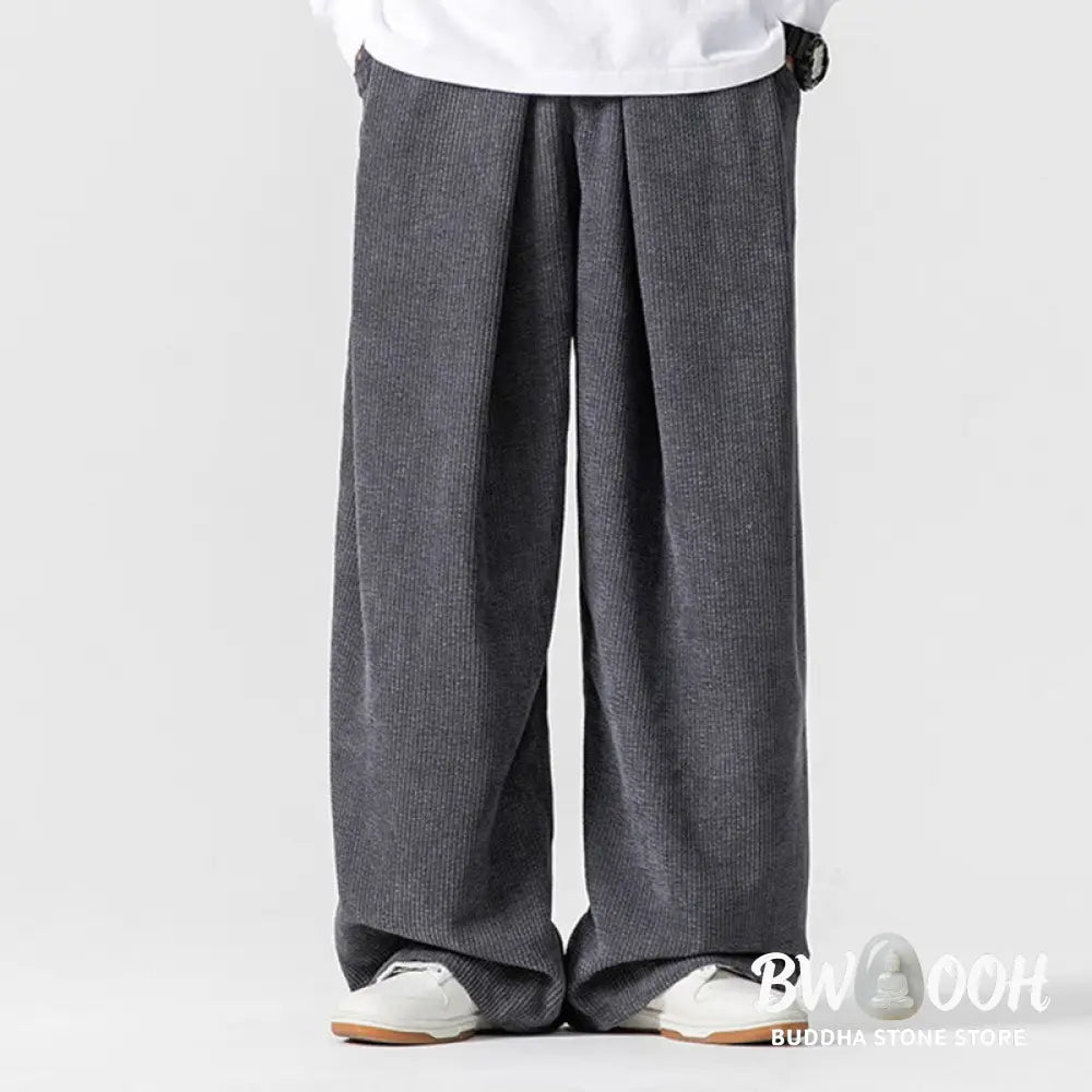 Buddha Stones Solid Color Cotton Corduroy Men’s Wide Leg Pants With Pockets - Men’s Wide Leg Pants