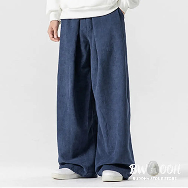 Buddha Stones Solid Color Cotton Corduroy Men’s Wide Leg Pants With Pockets - Men’s Wide Leg Pants
