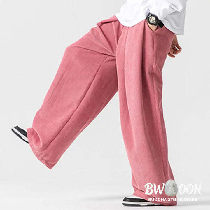 Buddha Stones Solid Color Cotton Corduroy Men’s Wide Leg Pants With Pockets - Men’s Wide Leg Pants