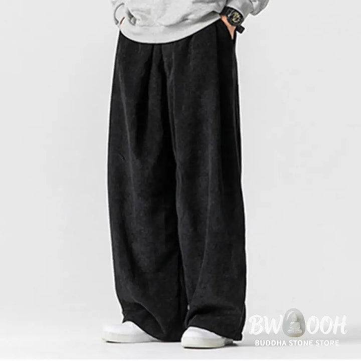Buddha Stones Solid Color Cotton Corduroy Men’s Wide Leg Pants With Pockets - Men’s Wide Leg Pants