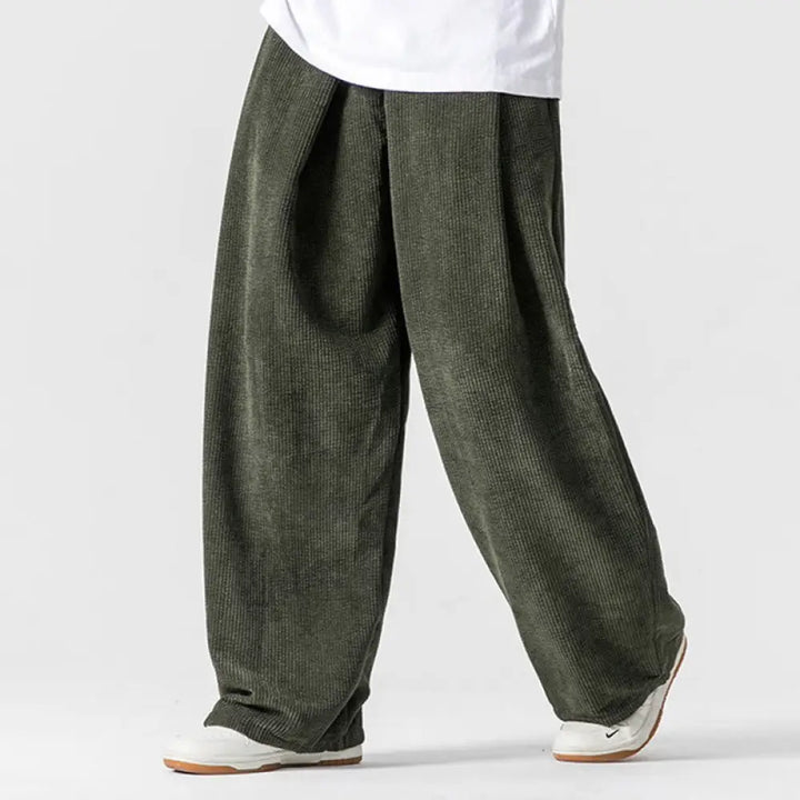 Buddha Stones Solid Color Cotton Corduroy Men’s Wide Leg Pants With Pockets - DarkSeaGreen / US/UK/AU36，EU46 (L)