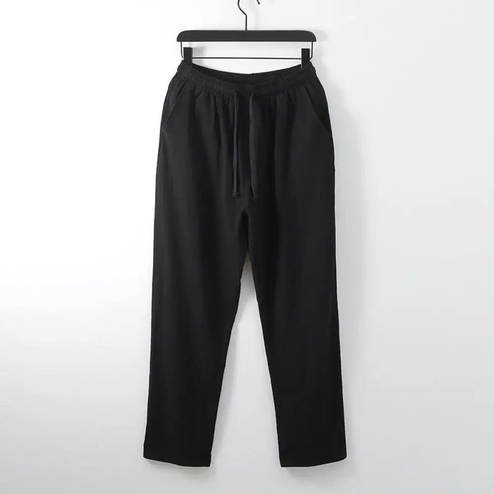 Buddha Stones Solid Color Cotton Linen Casual Loose Men’s Pants With Pockets - Black / US/UK/AU34，EU44 (M) - Men’s Pants