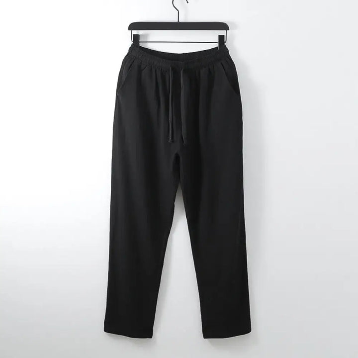 Buddha Stones Solid Color Cotton Linen Casual Loose Men’s Pants With Pockets - Black / US/UK/AU34，EU44 (M) - Men’s Pants