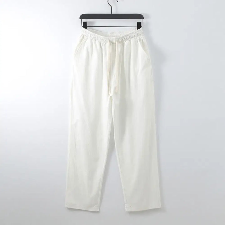 Buddha Stones Solid Color Cotton Linen Casual Loose Men’s Pants With Pockets - White / US/UK/AU34，EU44 (M) - Men’s Pants