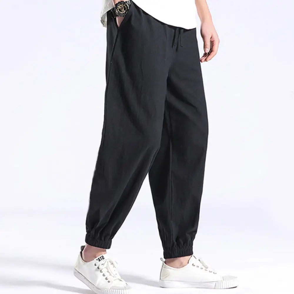 BWOOOH printed harem pants - Solid Color Cotton Linen Casual Men&