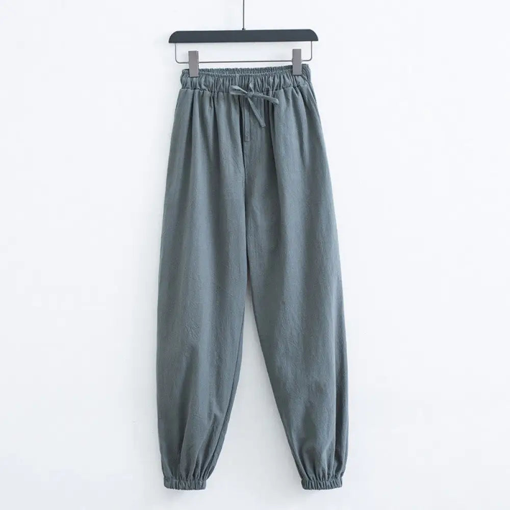 Buddha Stones Solid Color Cotton Linen Casual Men’s Harem Pants With Pockets - DarkSeaGreen / US/UK/AU34，EU44 (M)