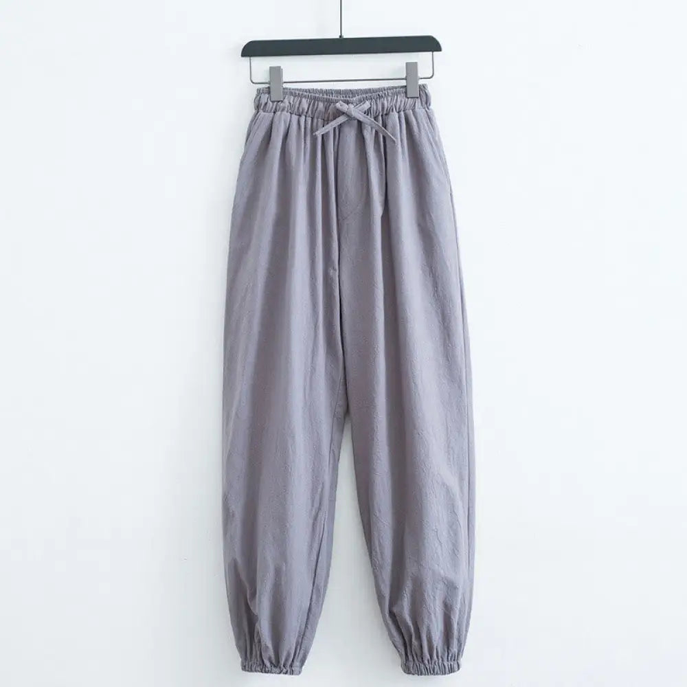 Buddha Stones Solid Color Cotton Linen Casual Men’s Harem Pants With Pockets - LightGrey / US/UK/AU34，EU44 (M) - Men’s