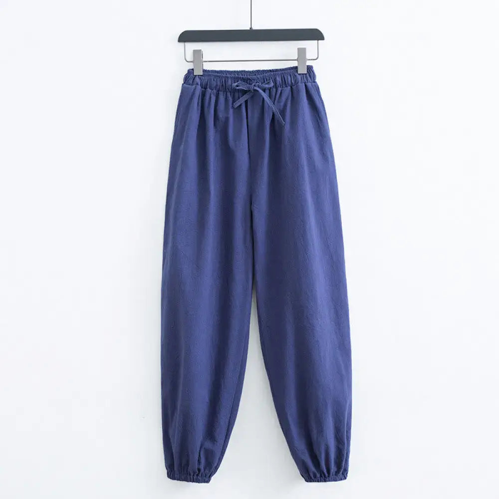 Buddha Stones Solid Color Cotton Linen Casual Men’s Harem Pants With Pockets - SteelBlue / US/UK/AU34，EU44 (M) - Men’s