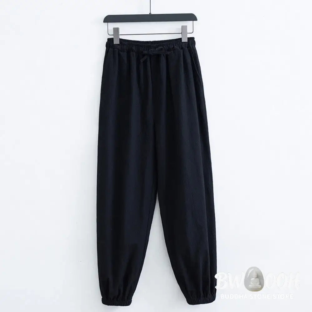 Buddha Stones Solid Color Cotton Linen Casual Men’s Harem Pants With Pockets - Men’s Tapered Pants