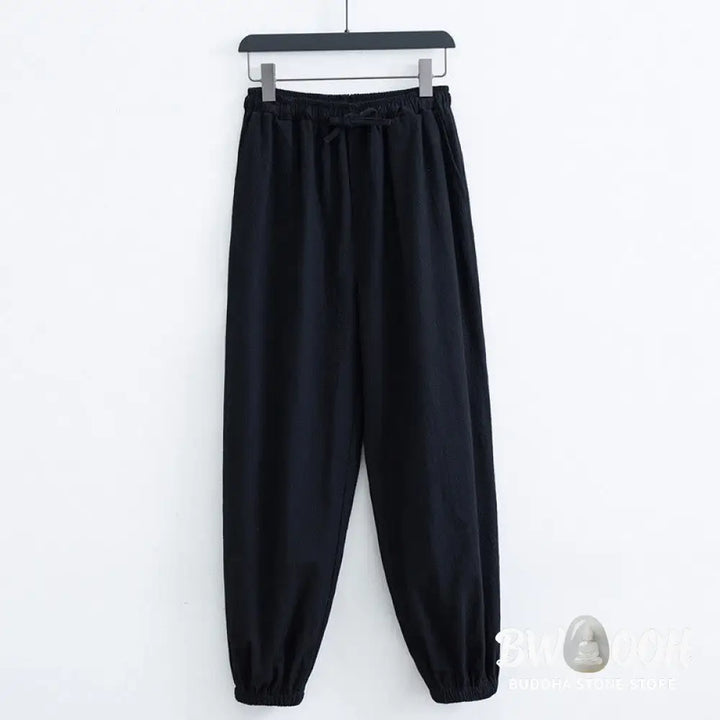 Buddha Stones Solid Color Cotton Linen Casual Men’s Harem Pants With Pockets - Men’s Tapered Pants