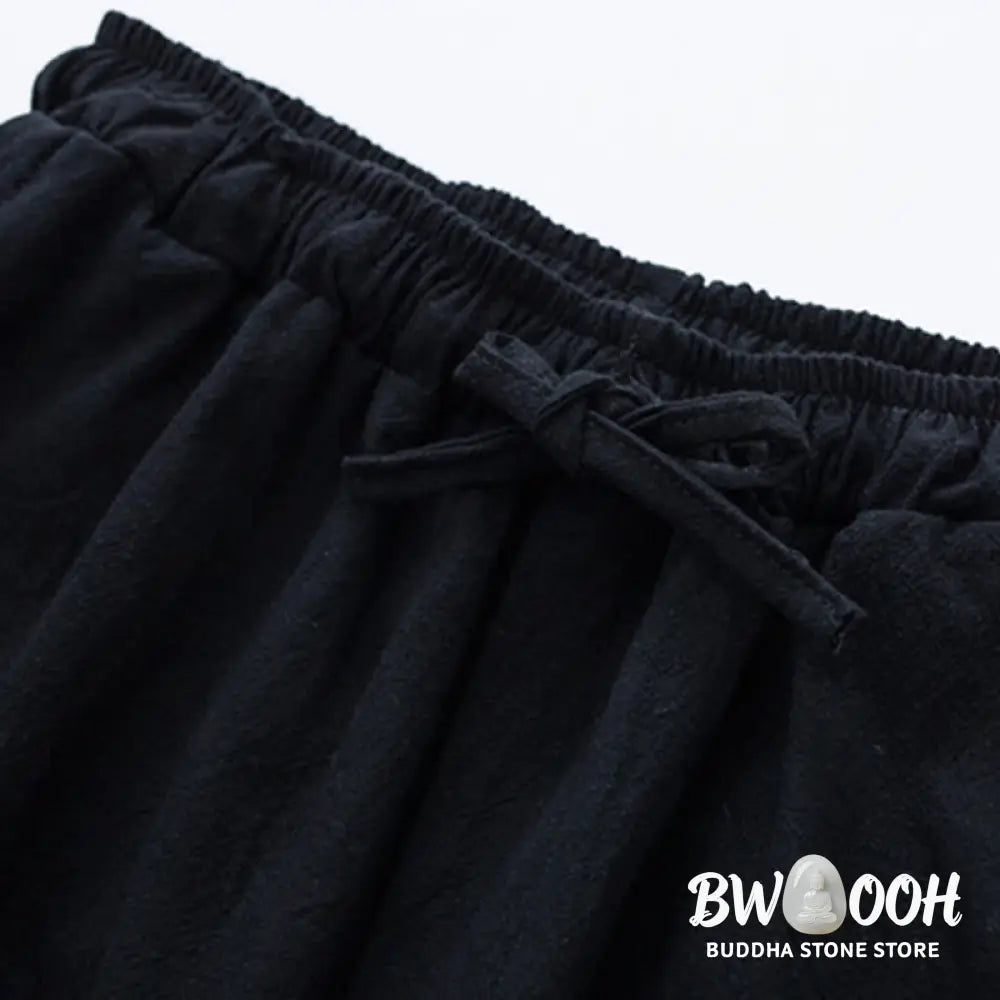 Buddha Stones Solid Color Cotton Linen Casual Men’s Harem Pants With Pockets - Men’s Tapered Pants