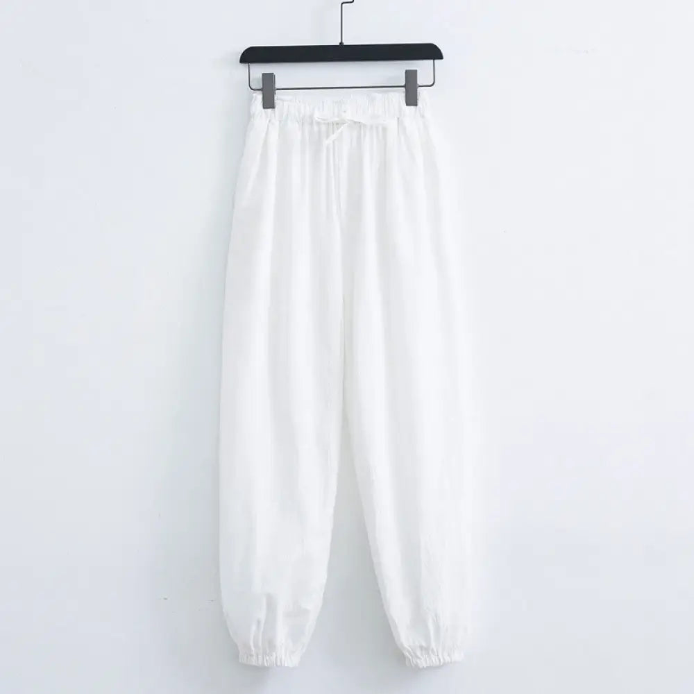 Buddha Stones Solid Color Cotton Linen Casual Men’s Harem Pants With Pockets - White / US/UK/AU34，EU44 (M) - Men’s