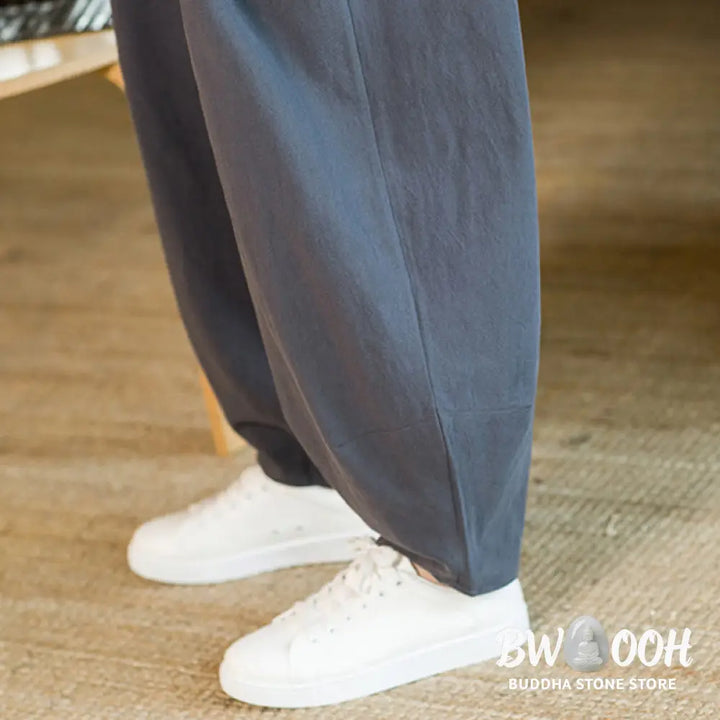 Buddha Stones Solid Color Cotton Linen Drawstring Men’s Harem Pants With Pockets - Men’s Harem Pants