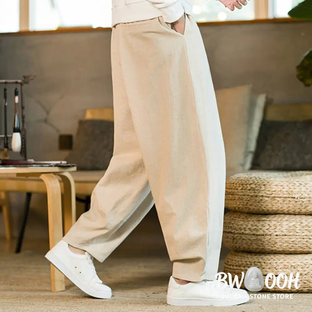 Buddha Stones Solid Color Cotton Linen Drawstring Men’s Harem Pants With Pockets - Men’s Harem Pants