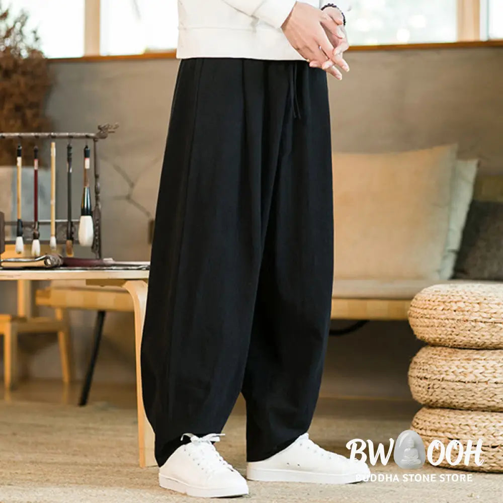 Buddha Stones Solid Color Cotton Linen Drawstring Men’s Harem Pants With Pockets - Men’s Harem Pants