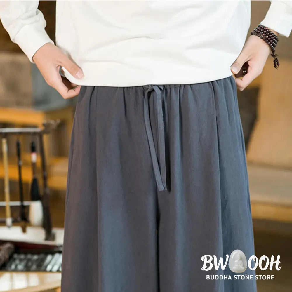 Buddha Stones Solid Color Cotton Linen Drawstring Men’s Harem Pants With Pockets - Men’s Harem Pants