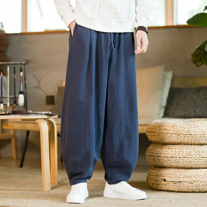 BWOOOH printed harem pants - Solid Color Cotton Linen Drawstring Men&