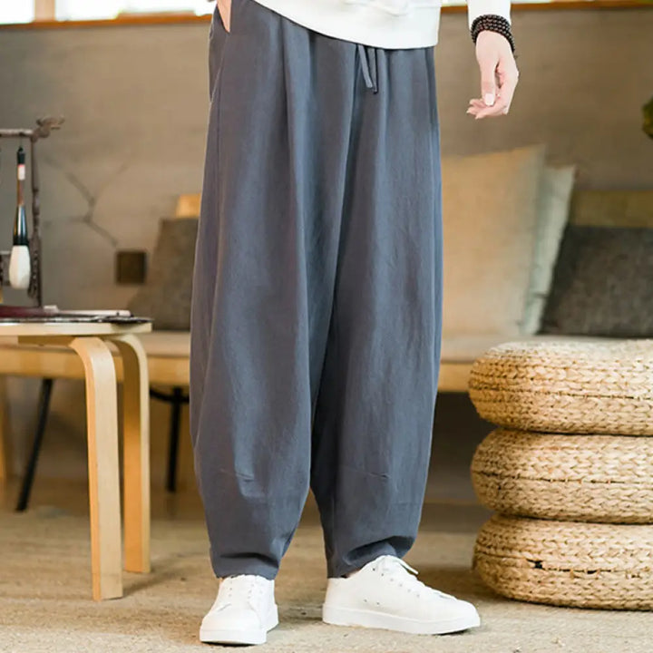Buddha Stones Solid Color Cotton Linen Drawstring Men’s Harem Pants With Pockets - SlateGray / US/UK/AU36，EU46 (L)