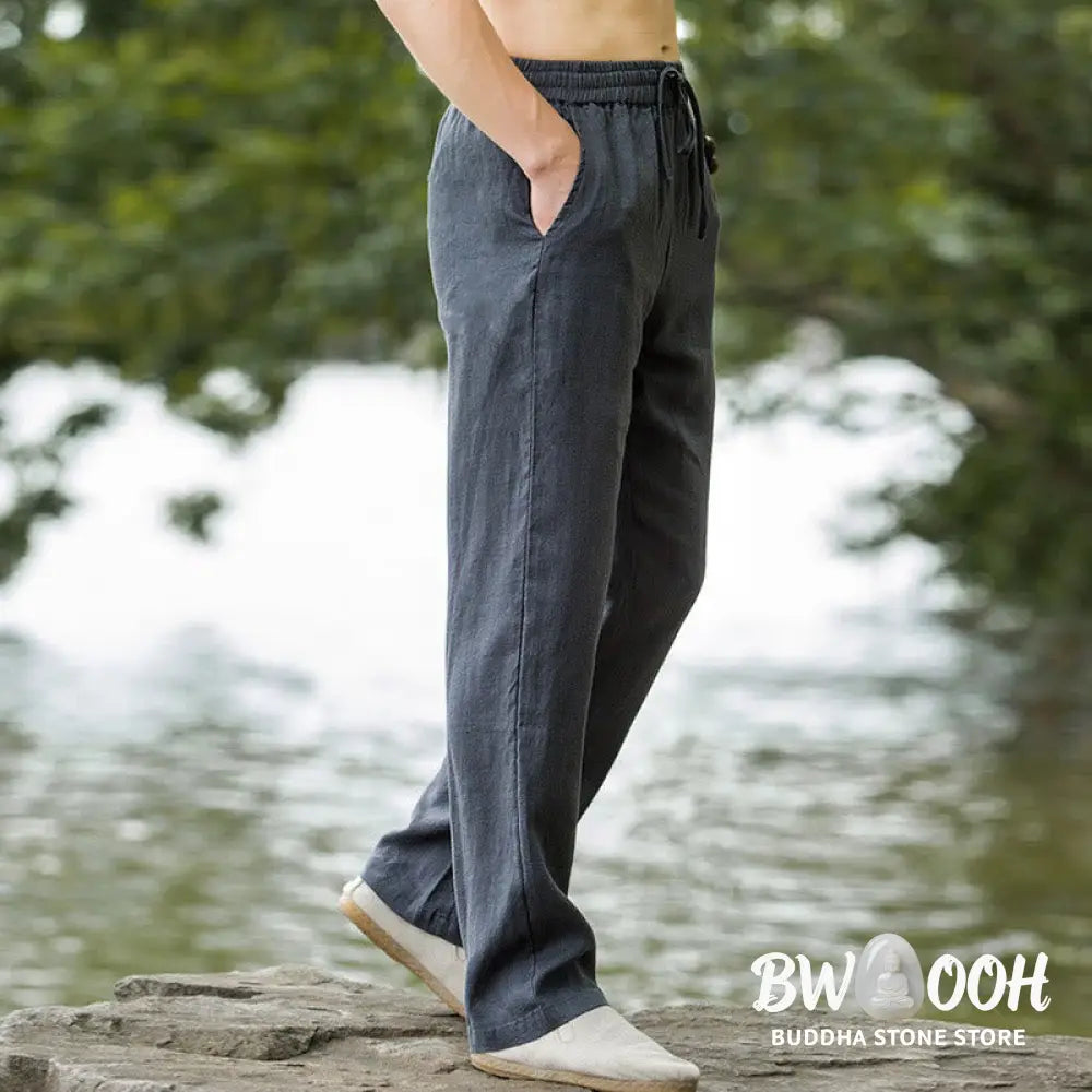 Buddha Stones Solid Color Cotton Linen Men&