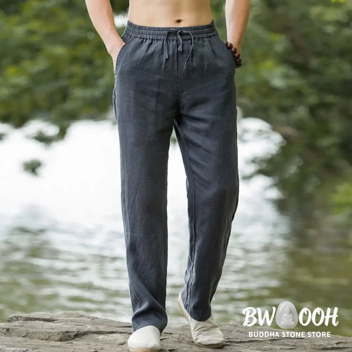 Buddha Stones Solid Color Cotton Linen Men&