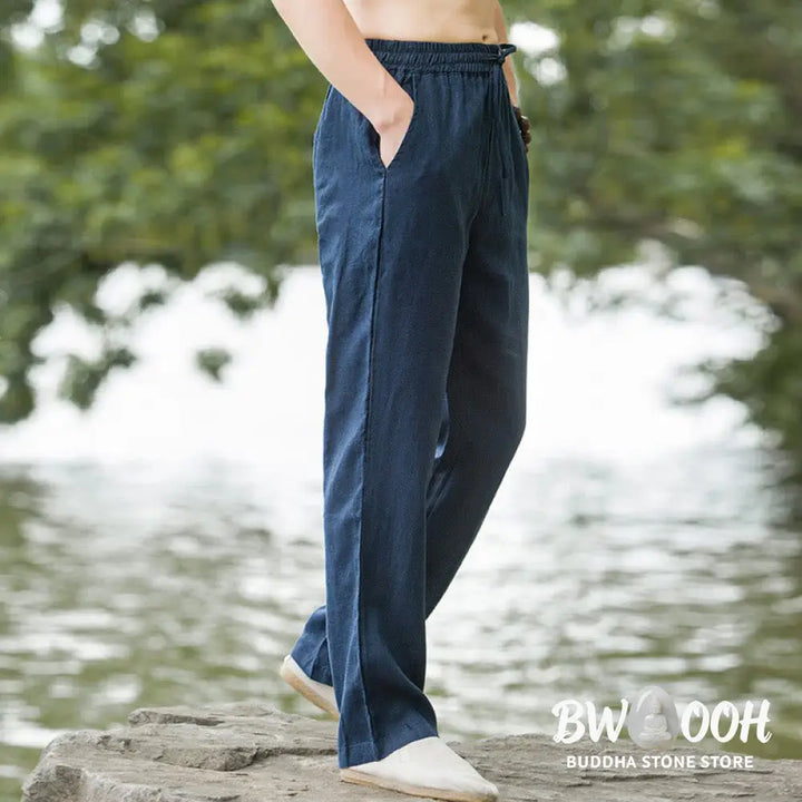 Buddha Stones Solid Color Cotton Linen Men&