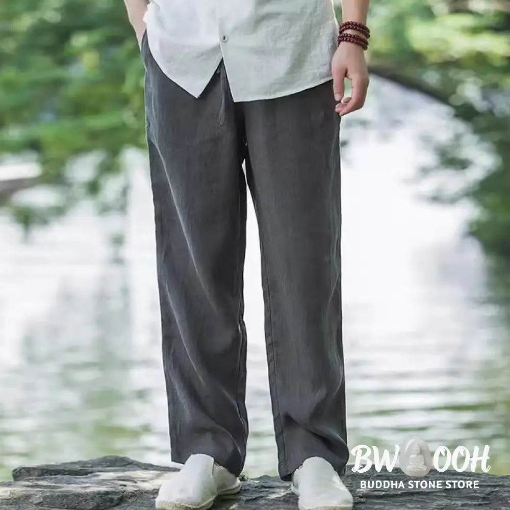 Buddha Stones Solid Color Cotton Linen Men&