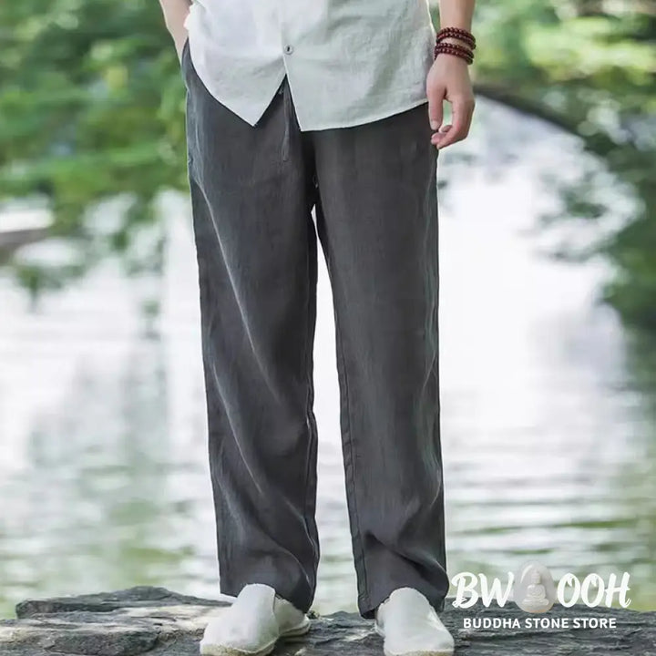 Buddha Stones Solid Color Cotton Linen Men&