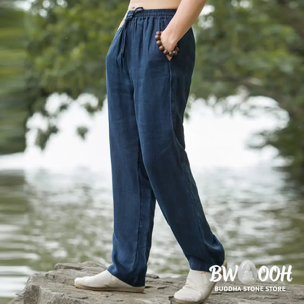Buddha Stones Solid Color Cotton Linen Men&