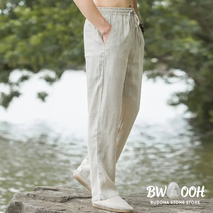 Buddha Stones Solid Color Cotton Linen Men&