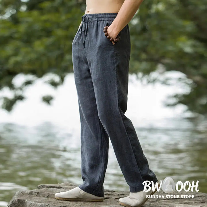 Buddha Stones Solid Color Cotton Linen Men&
