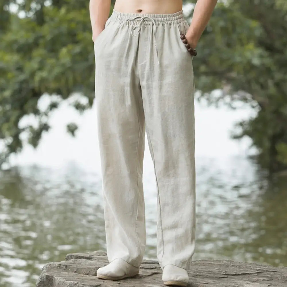 BWOOOH printed wide-leg yoga pants - Solid Color Cotton Linen Men's Wide Leg 