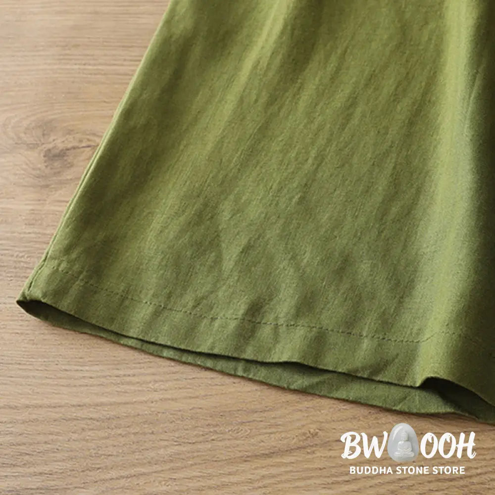 Buddha Stones Solid Color Cotton Women’s Button Wide Leg Pants With Pockets - Women’s Wide Leg Pants