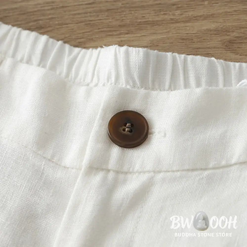Buddha Stones Solid Color Cotton Women’s Button Wide Leg Pants With Pockets - Women’s Wide Leg Pants