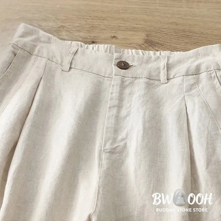 Buddha Stones Solid Color Cotton Women’s Button Wide Leg Pants With Pockets - Women’s Wide Leg Pants
