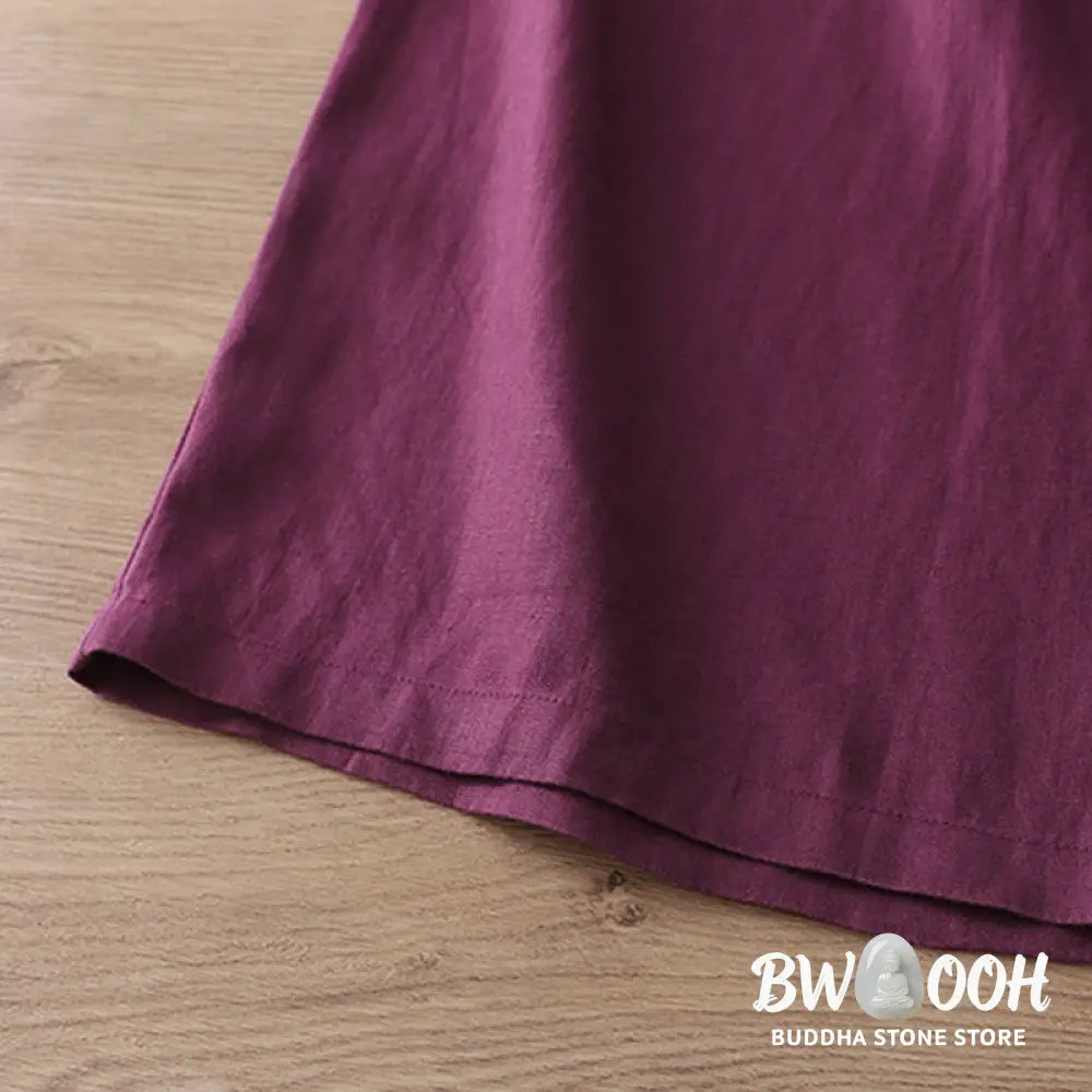 Buddha Stones Solid Color Cotton Women’s Button Wide Leg Pants With Pockets - Women’s Wide Leg Pants