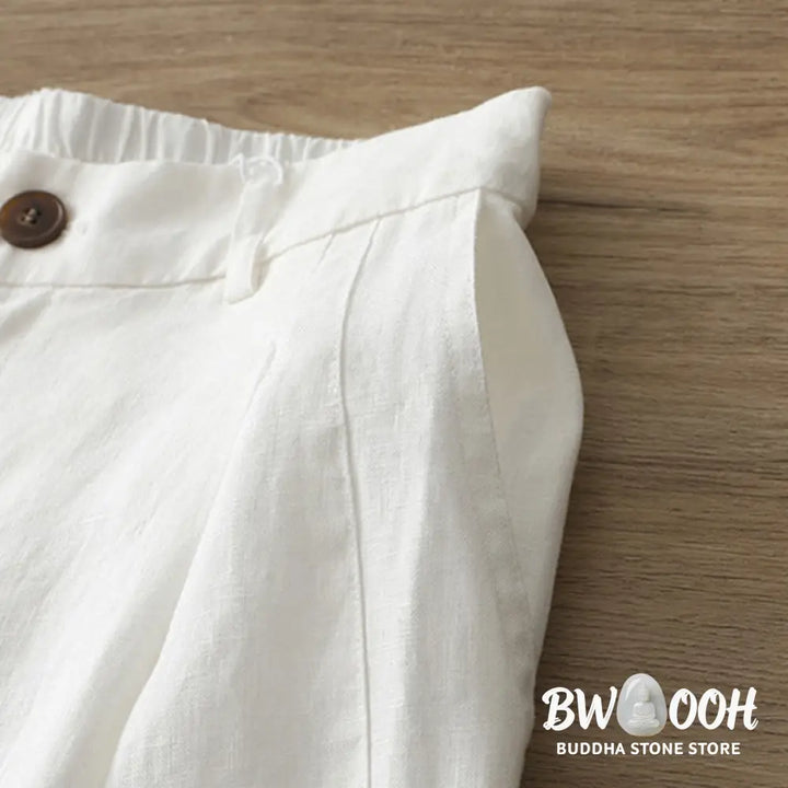Buddha Stones Solid Color Cotton Women’s Button Wide Leg Pants With Pockets - Women’s Wide Leg Pants