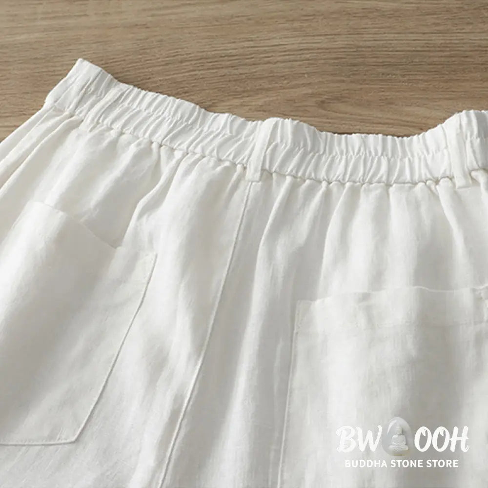 Buddha Stones Solid Color Cotton Women’s Button Wide Leg Pants With Pockets - Women’s Wide Leg Pants