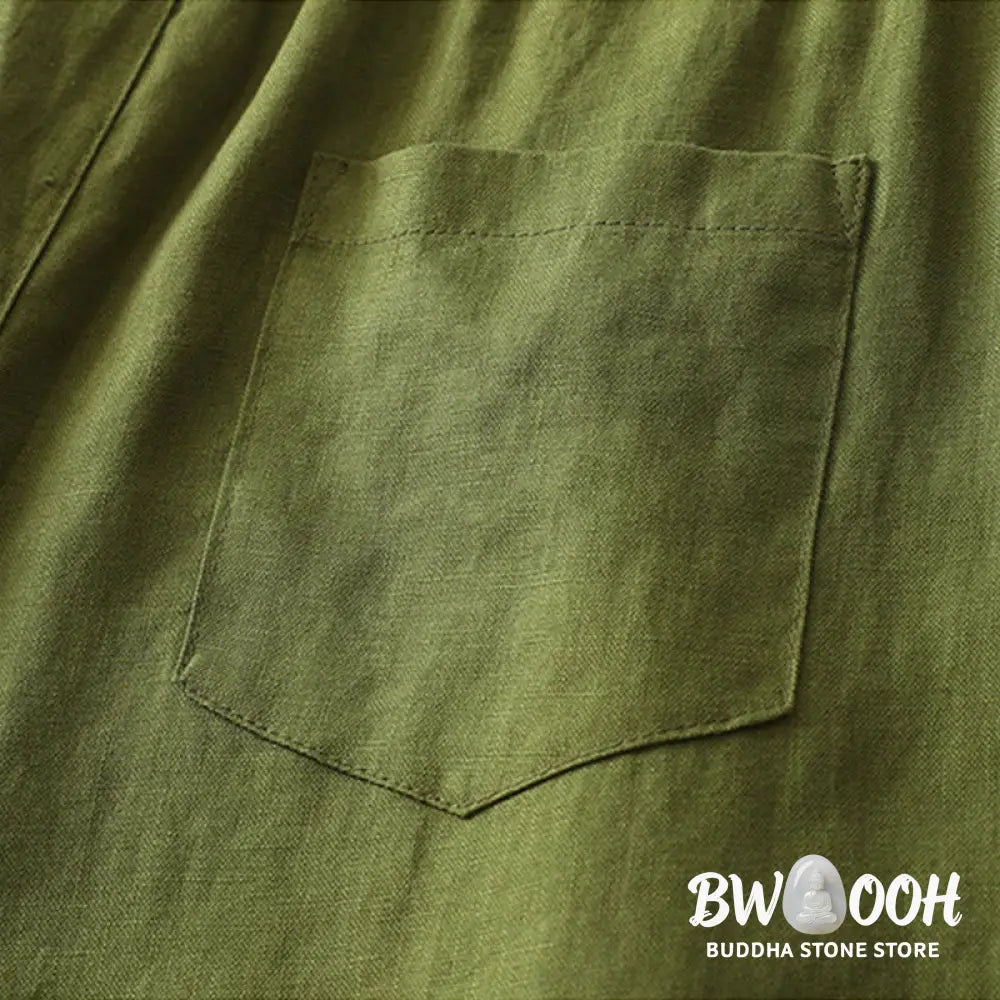 Buddha Stones Solid Color Cotton Women’s Button Wide Leg Pants With Pockets - Women’s Wide Leg Pants