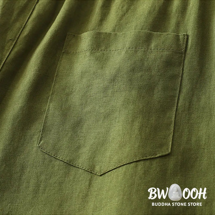 Buddha Stones Solid Color Cotton Women’s Button Wide Leg Pants With Pockets - Women’s Wide Leg Pants