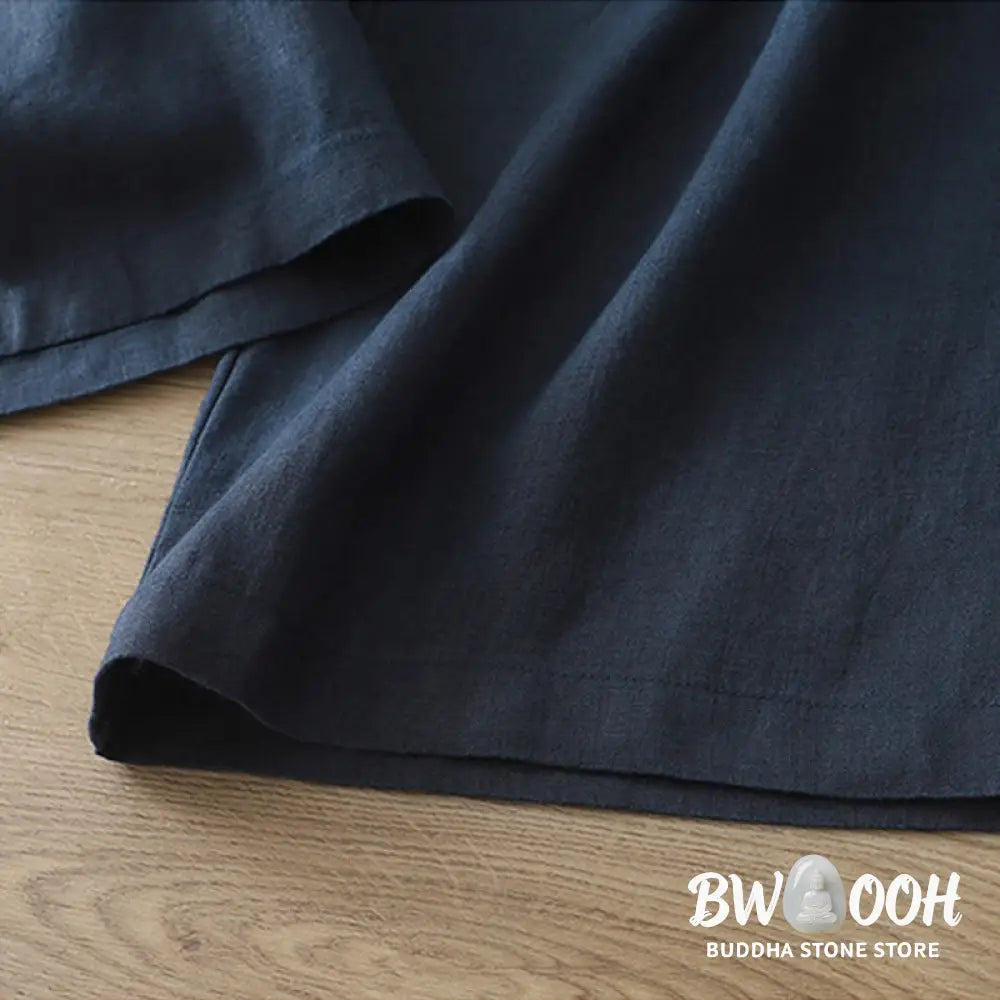 Buddha Stones Solid Color Cotton Women’s Button Wide Leg Pants With Pockets - Women’s Wide Leg Pants