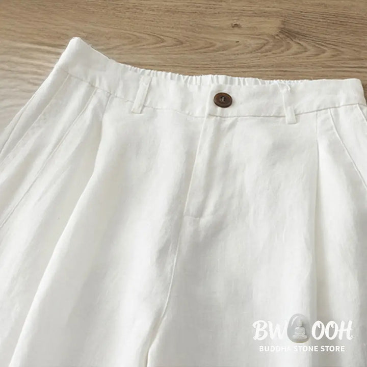Buddha Stones Solid Color Cotton Women’s Button Wide Leg Pants With Pockets - Women’s Wide Leg Pants