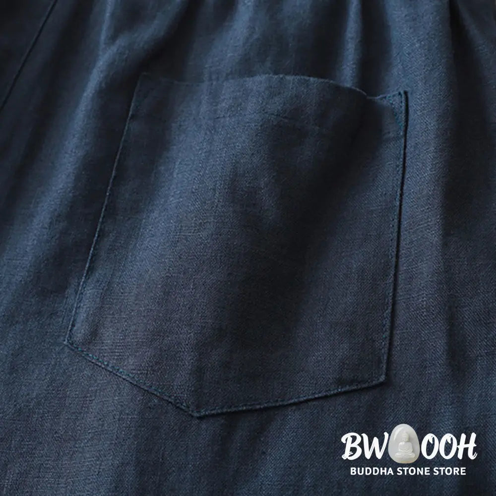 Buddha Stones Solid Color Cotton Women’s Button Wide Leg Pants With Pockets - Women’s Wide Leg Pants