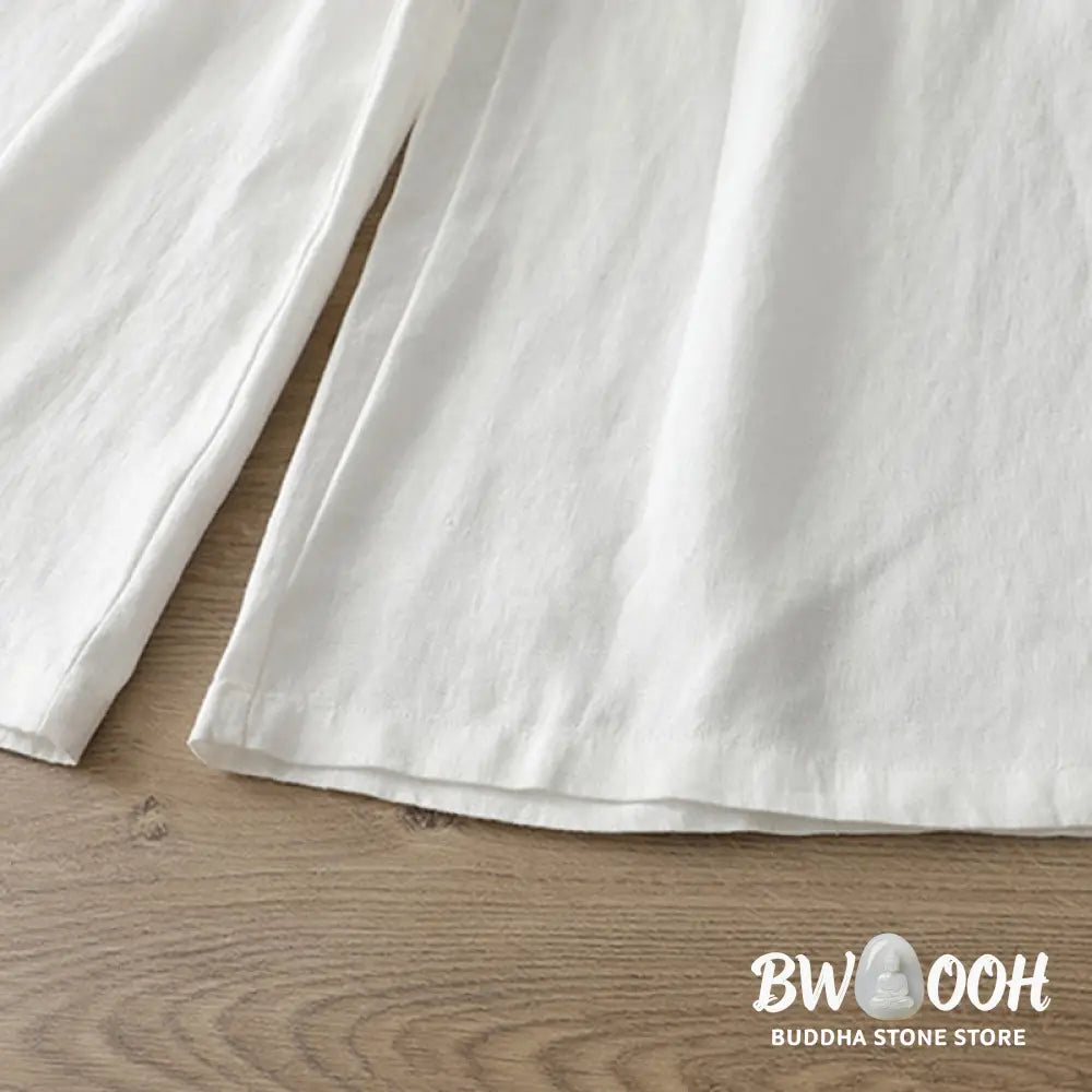 Buddha Stones Solid Color Cotton Women’s Button Wide Leg Pants With Pockets - Women’s Wide Leg Pants