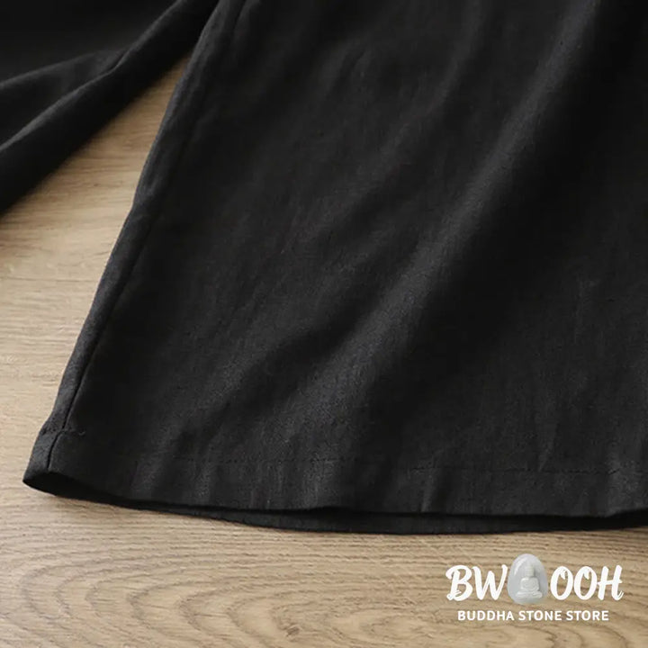 Buddha Stones Solid Color Cotton Women’s Button Wide Leg Pants With Pockets - Women’s Wide Leg Pants