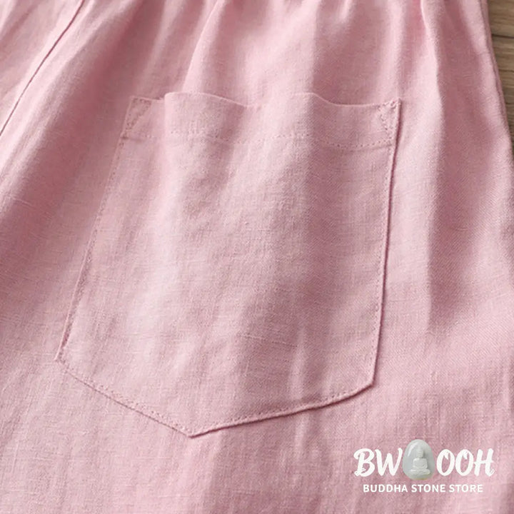 Buddha Stones Solid Color Cotton Women’s Button Wide Leg Pants With Pockets - Women’s Wide Leg Pants